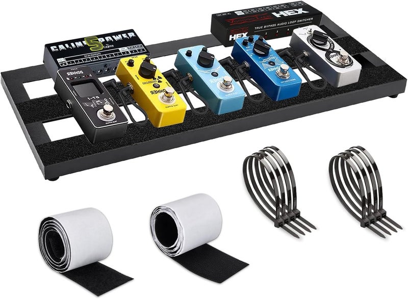 GOGHOST Medium Guitar Pedal Board, 20x8x1.2", Aluminum Alloy Black Effects Pedal Board with Adhesive Hookside Tape - Image 1